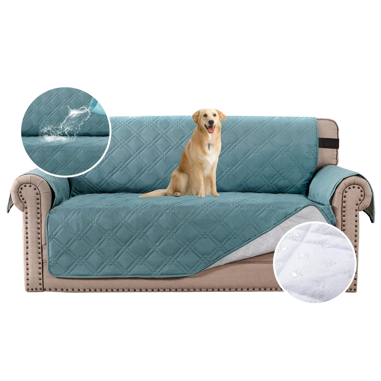 PrimeBeau 100% Waterproof Loveseat Cover Protector Couch Covers for Dogs/Pets | Sofa Slipcover for 2 Cushion Couch with Non Slip Backing and Adjustable Strap (Seat Width 46")