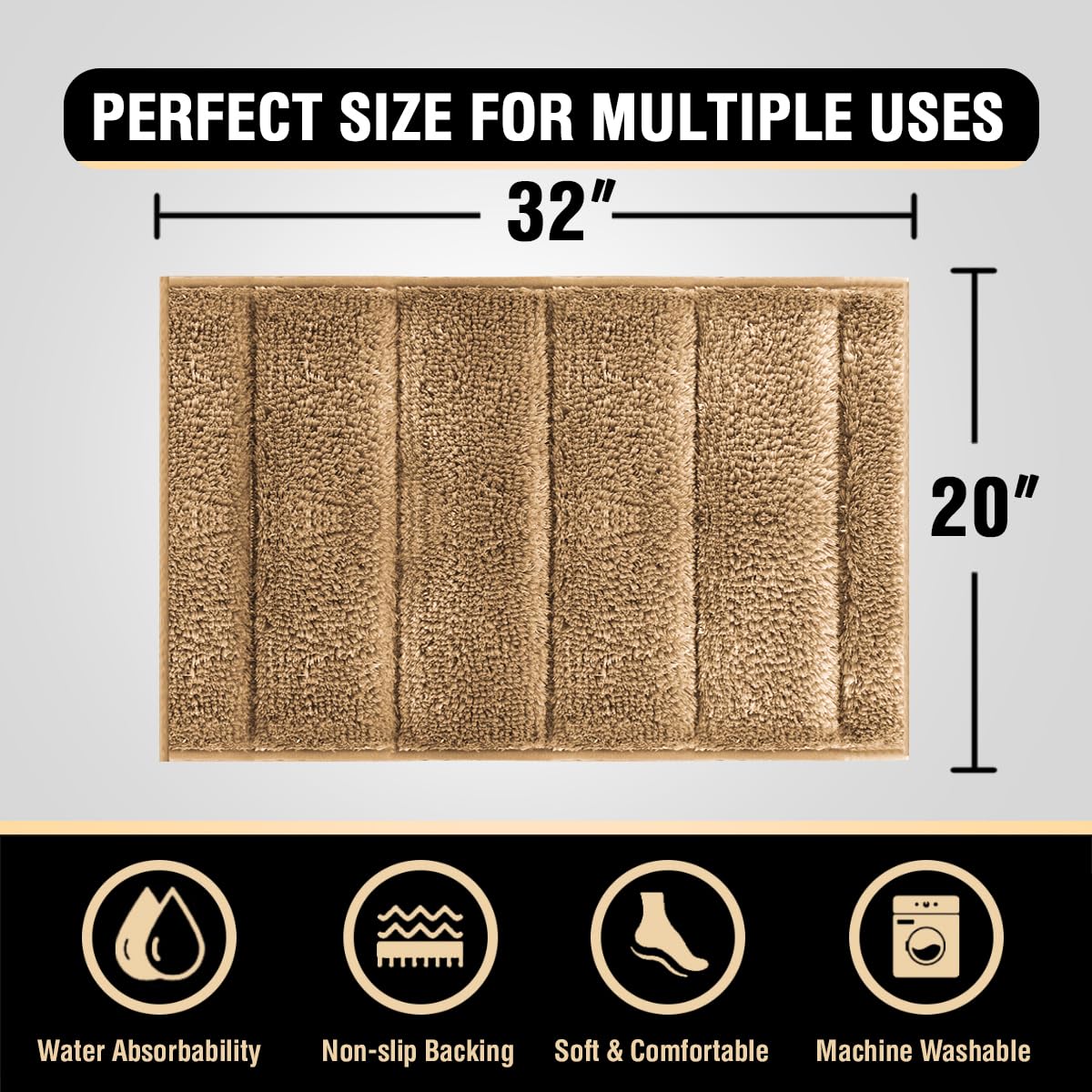 PrimeBeau Bathroom Rugs Thick Velvet Bath Mat - Super Soft, Absorbent, Non-Slip, Washable, 1 Piece