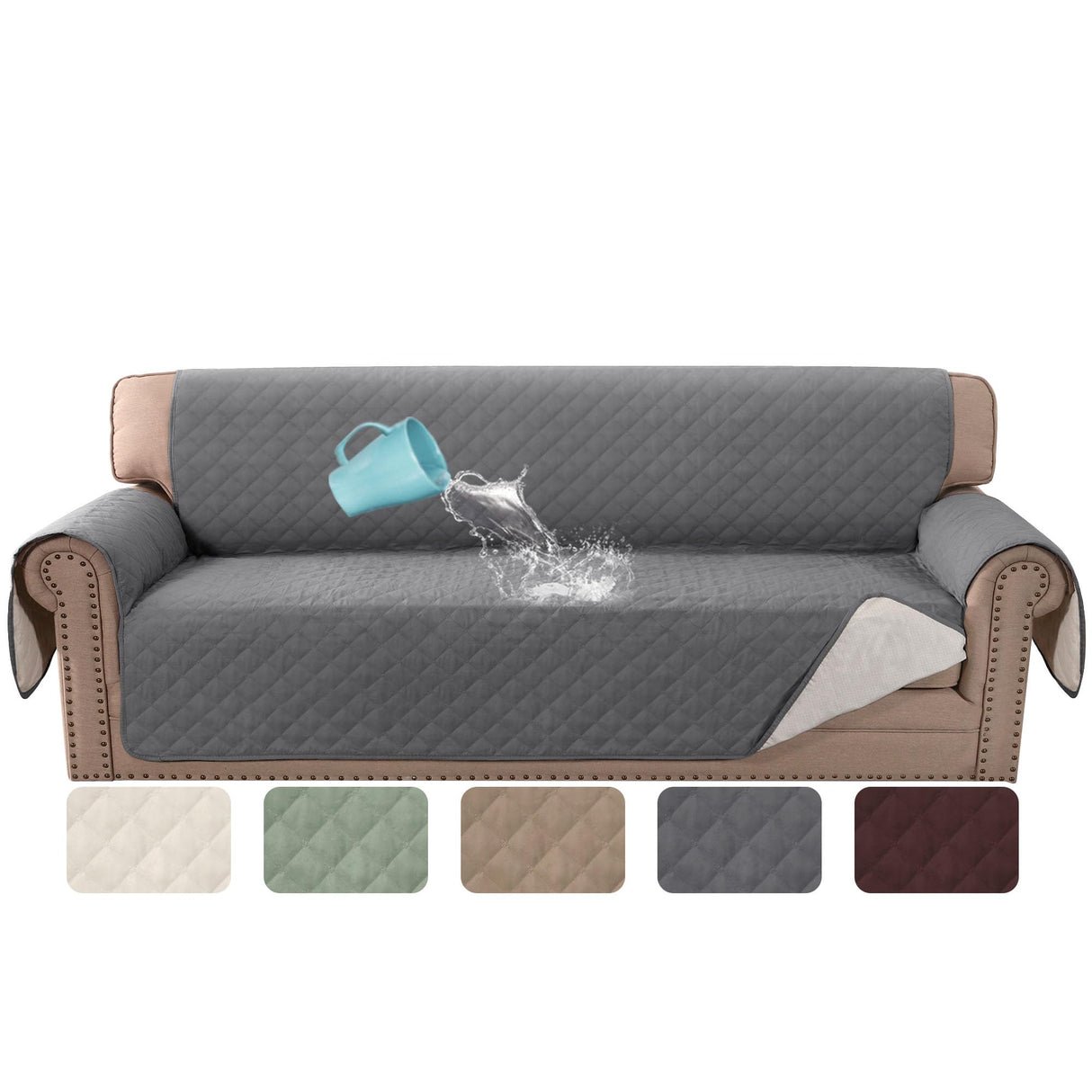 PrimeBeau 100% Waterproof Sofa and Oversize Sofa Slipcover Furniture Protector for Pets Kids with Non-Skid Backing, Unique Decor and Easy Care