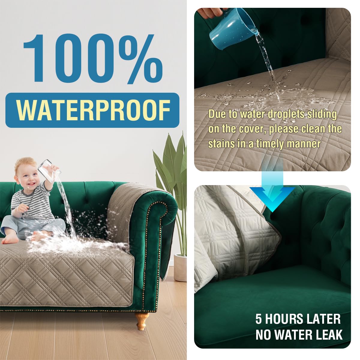 PrimeBeau 100% Waterproof Sofa & Oversize Sofa Covers Traditional Chesterfield Sofa Covers with Extra Long Armrest Cover Waterproof and Washable Thick Couch Cover for Dogs (1 Piece)