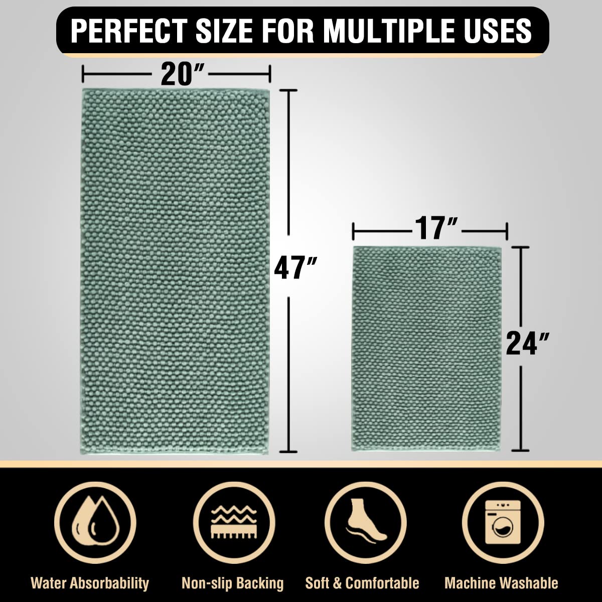 PrimeBeau Bath Mat Bathroom Rugs Sets Plush Water Absorbent Non Skid Mats for Bathroom Kitchen/Living Room (Set of 2)