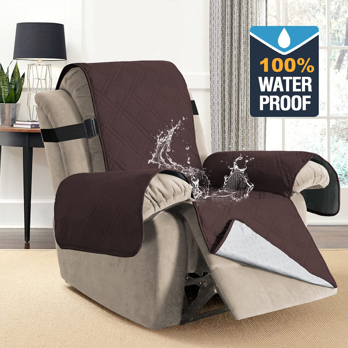 H.VERSAILTEX 100% Waterproof Recliner Chair Covers Washable Recliner Cover for Reclining Chair Non Slip Recliner Slipcovers Seat Width Up to 22" Furniture Protectors for Pets (Recliner, Brown)
