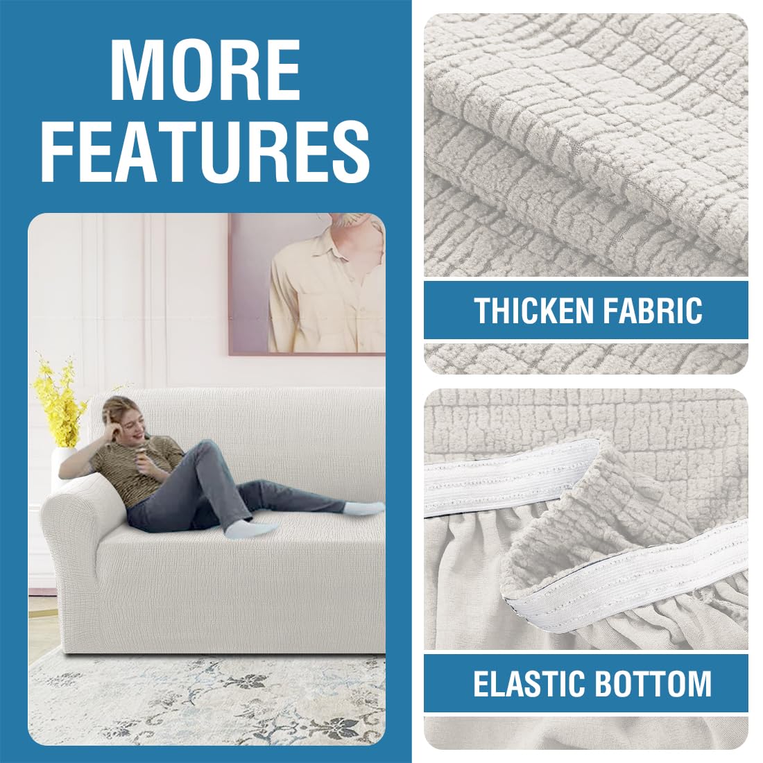 H.VERSAILTEX 2024 Newest Jacquard Couch Covers for 3 Cushion Couch 1 Piece Stretch Sofa Covers Furniture Protector Anti-Slip Soft Thickened Dogs Slipcovers Washable Crizzle Pattern(Sofa, Pale Oak)