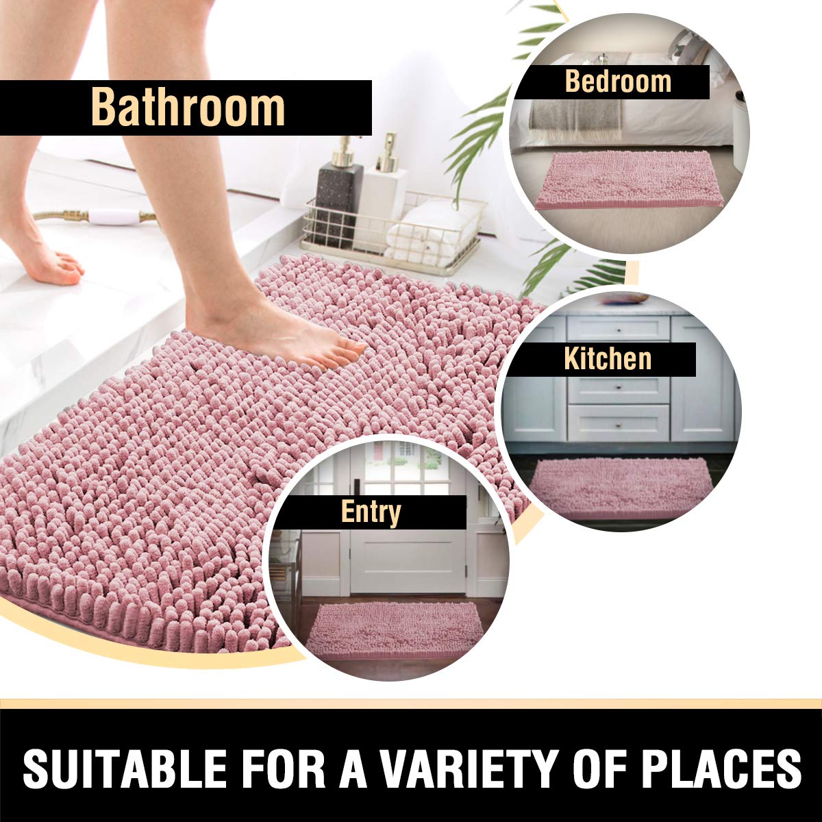 PrimeBeau Luxury Chenille U Shaped Bathroom Rug Sets -Absorbent,Washable,Dry Fast Area Carpet Mats 2 Pieces