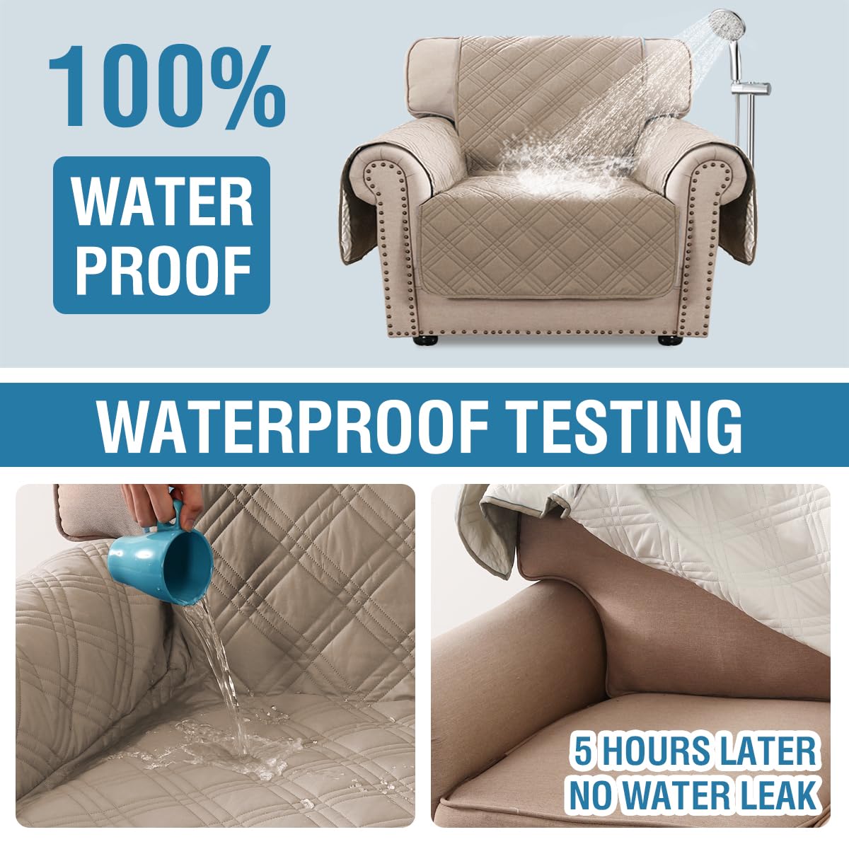 PrimeBeau 100% Waterproof Armchair Covers Washable,Thick Soft Couch Cover for Dogs with Elastic Straps (Armchair, Diamond Shape)