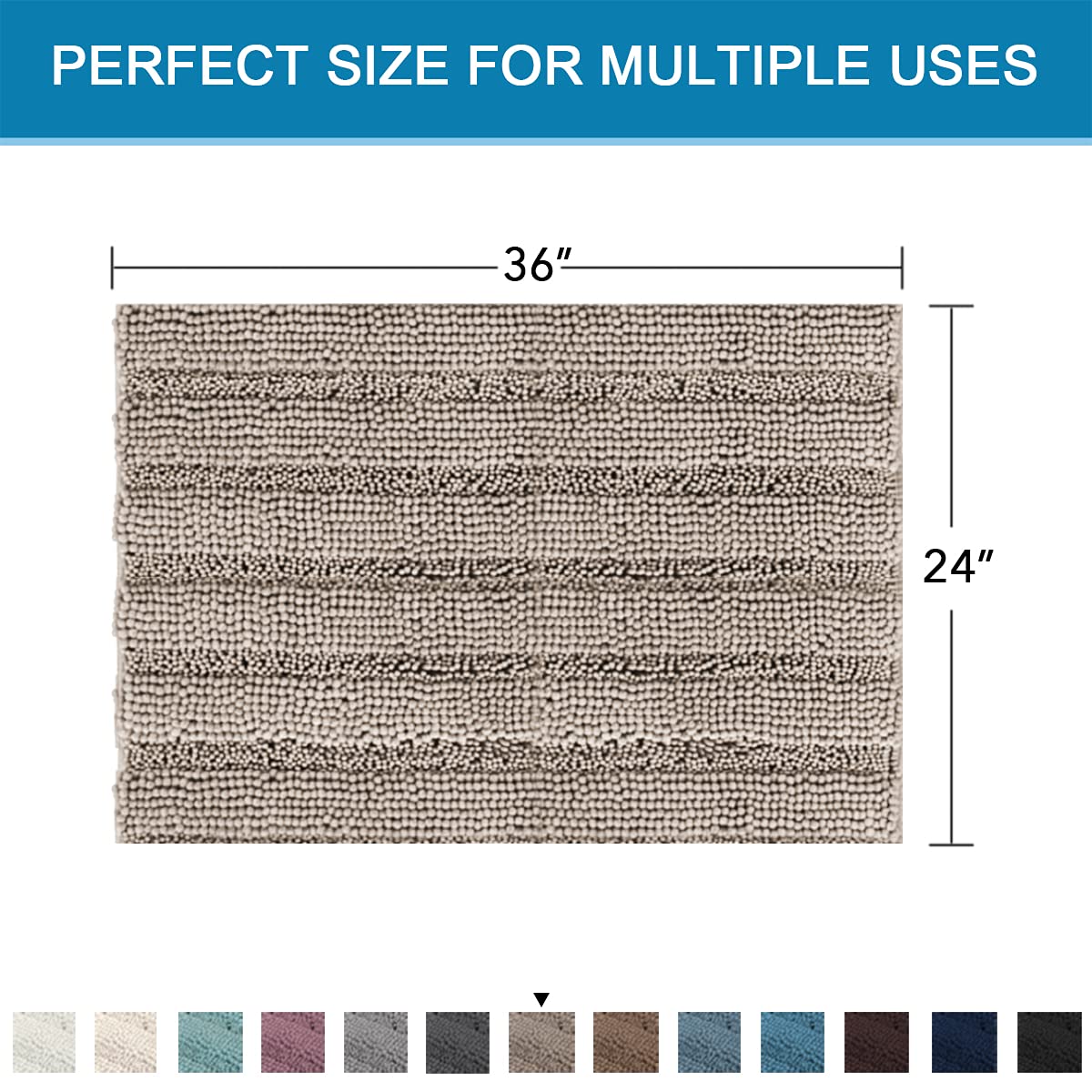 PrimeBeau Luxury Chenille Striped Bath Mats Set | Ultra Thick & Absorbent Non Slip Rugs 24“ x 36"
