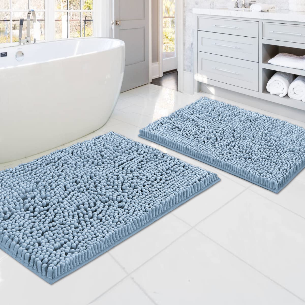 PrimeBeau Luxury Chenille U Shaped Bathroom Rug Sets -Absorbent,Washable,Dry Fast Area Carpet Mats 2 Pieces