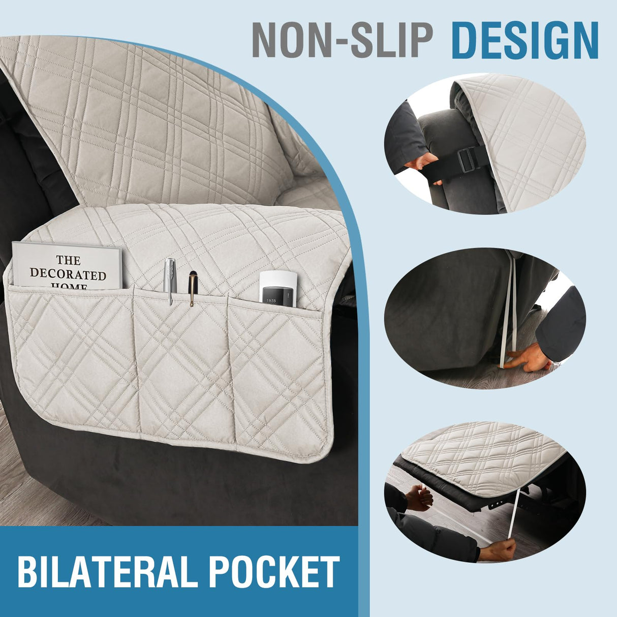 H.VERSAILTEX 100% Waterproof Recliner Slipcover 1-Piece Reversible Recliner Covers for Large Recliner with Elastic Straps Sitting Width Up to 28" (Oversized Recliner, Frenck Oak/Beige)