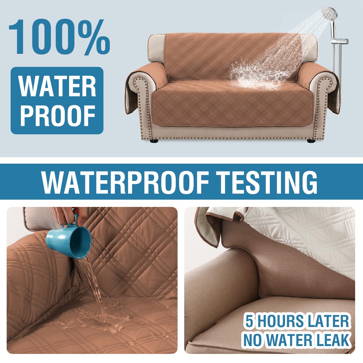 PrimeBeau 100% Waterproof Loveseat Covers Washable,Thick Soft Couch Cover for Dogs with Elastic Straps (Loveseat, Diamond Shape)