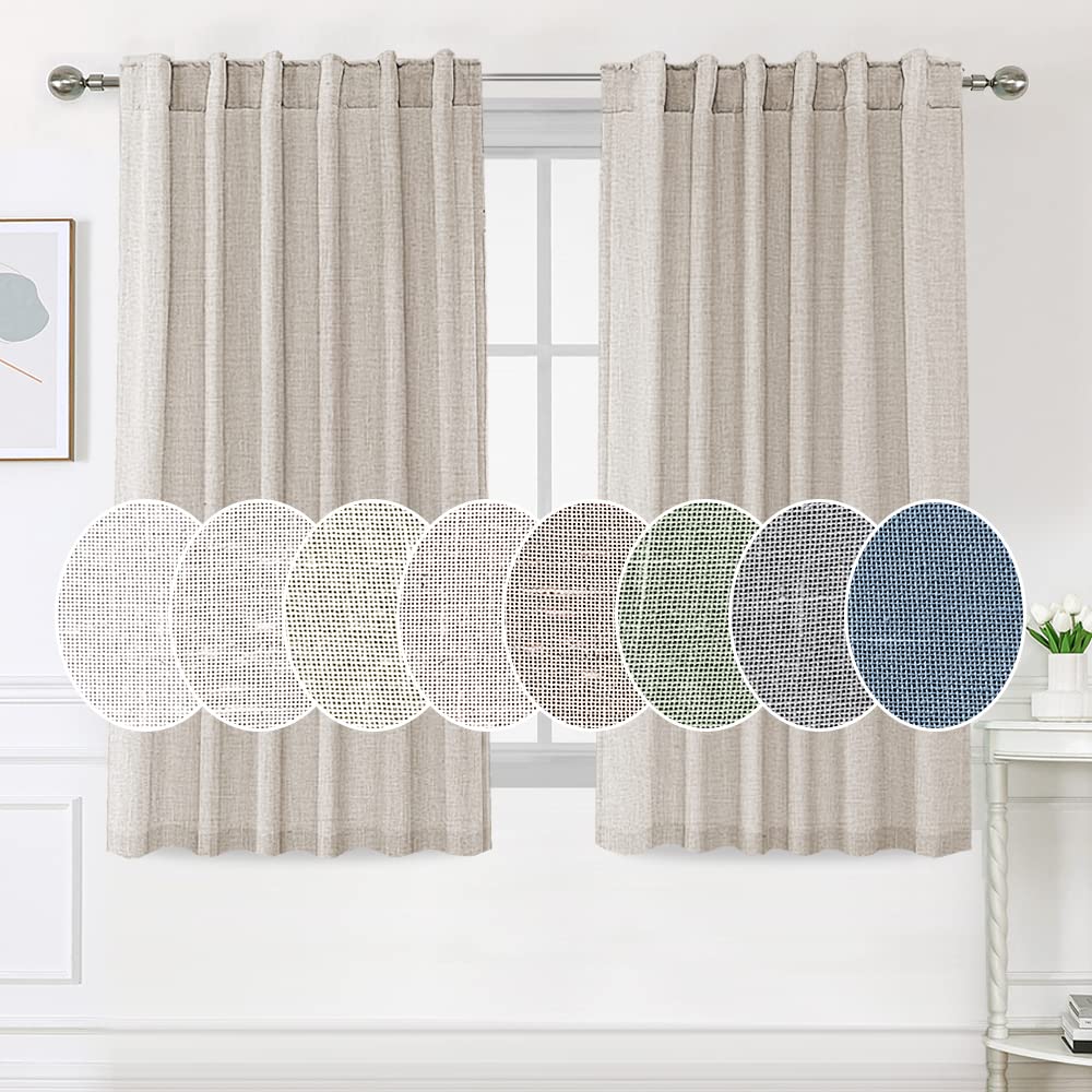 PrimeBeau Natural Linen Curtains 2 Panels Back Tab Loop Pocket Boho Sheer Curtain