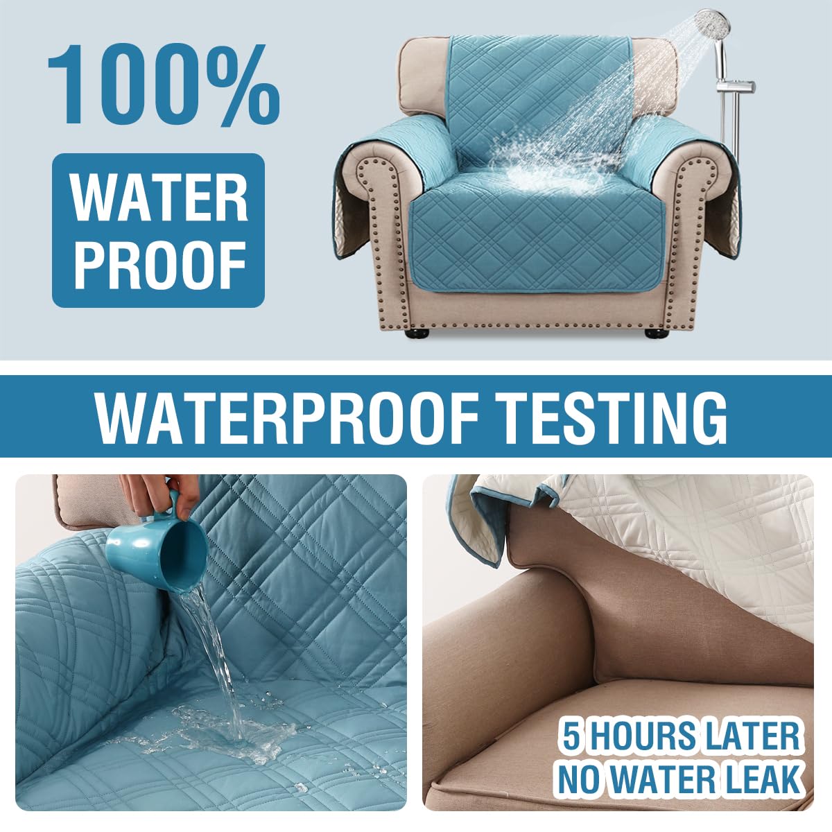 PrimeBeau 100% Waterproof Armchair Covers Washable,Thick Soft Couch Cover for Dogs with Elastic Straps (Armchair, Diamond Shape)