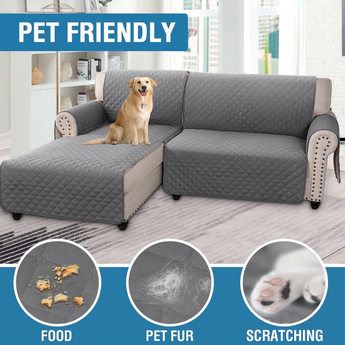 PrimeBeau 100% Waterproof Sectional Couch Covers 2-Piece Couch Cover L Shape Sofa Covers Washable for Dogs Non Slip (Sofa)