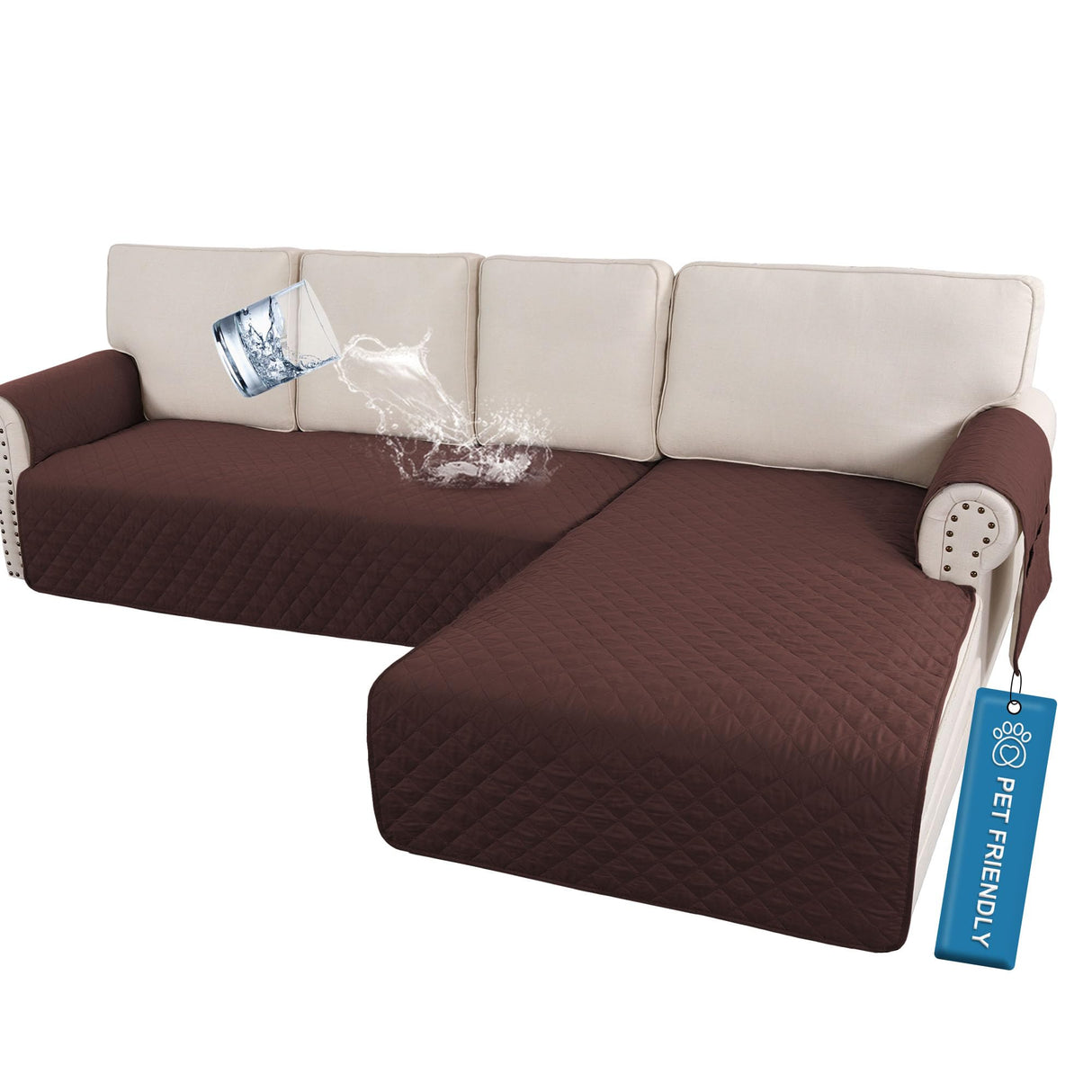 PrimeBeau 2 Piece L Shaped Couch Covers for Sectional Sofa Couch Cover with Chaise Lounge 100% Waterproof Furniture Covers for Pets