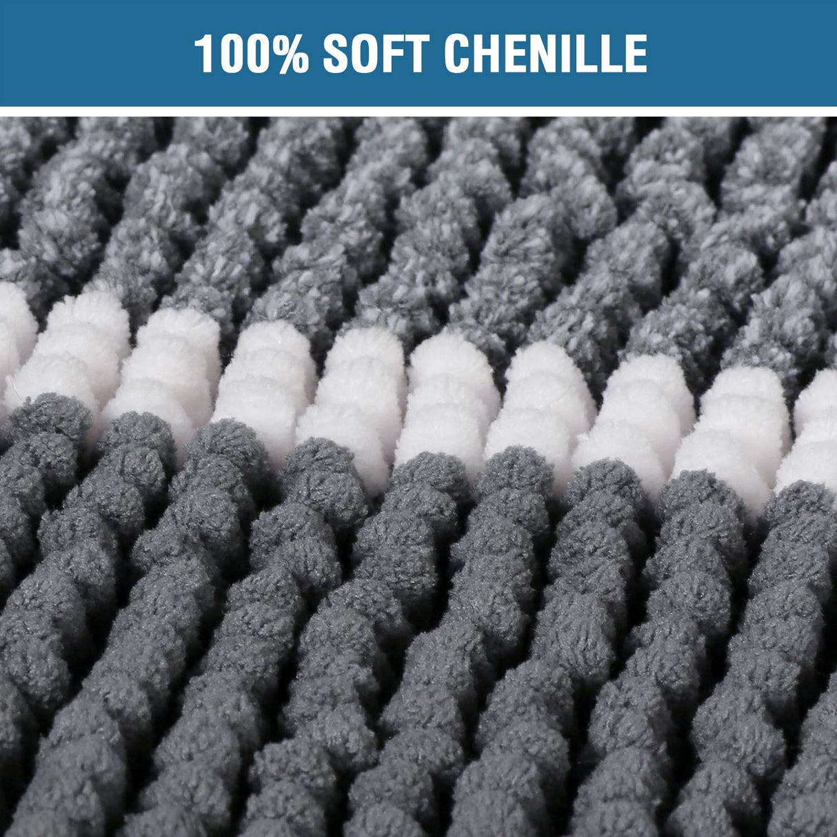 PrimeBeau Bath Rug Set 2 Piece for Bathroom Bath Mats Non Slip Bouncy Chenille Ombre Dyeing Bath Rugs Rectangle, Water Absorbent Striped Shag Mats