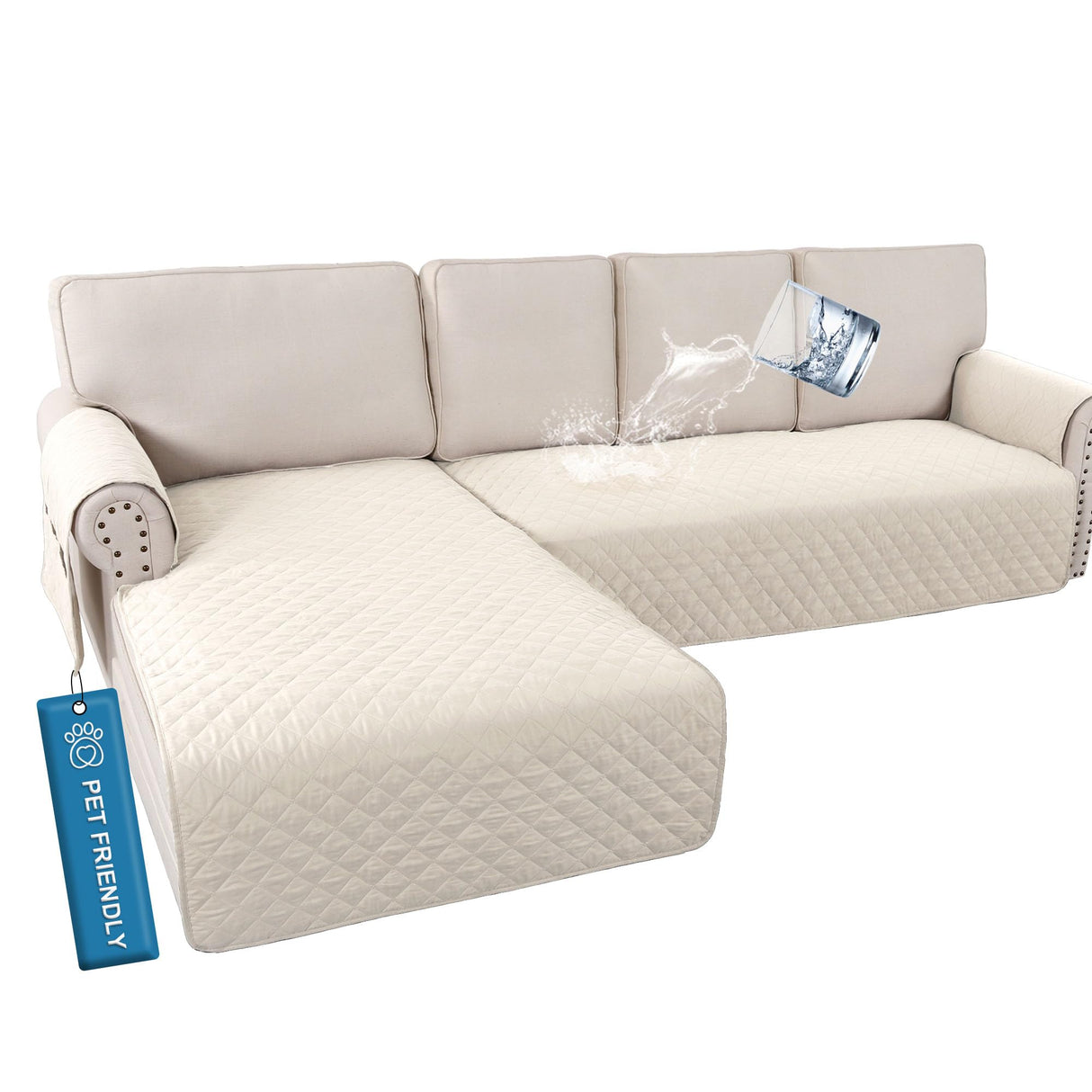 PrimeBeau 2 Piece L Shaped Couch Covers for Sectional Loveseat Couch Cover with Chaise Lounge 100% Waterproof Furniture Covers for Pets