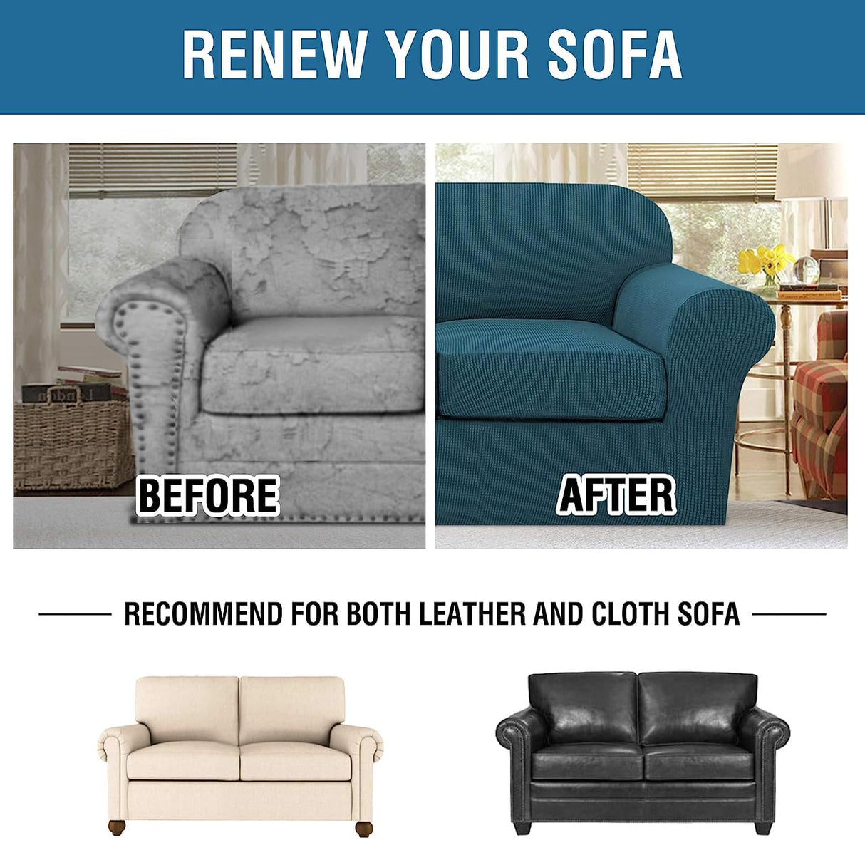 PrimeBeau 4 Pieces Premium Jacquard Sofa Slipcover Set, Sofa and Oversize Sofa