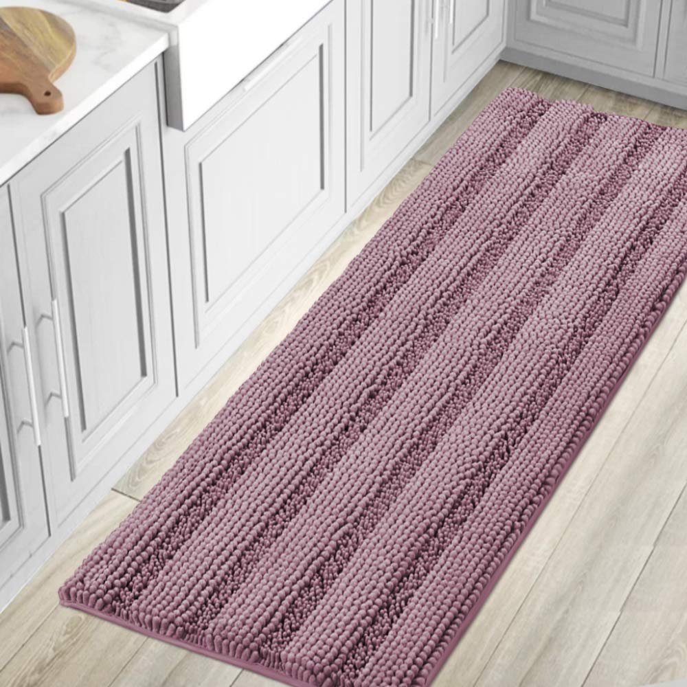 PrimeBeau Luxury Chenille Striped Bath Mats Set | Ultra Thick & Absorbent Non Slip Rugs 59“ x 20"