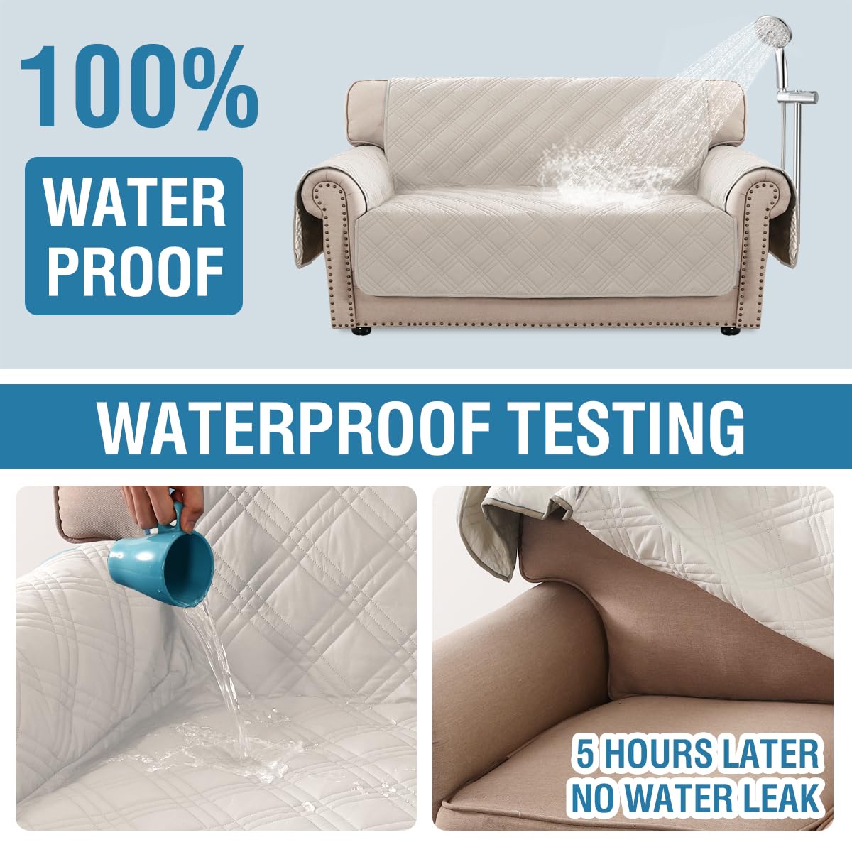 PrimeBeau 100% Waterproof Loveseat Covers Washable,Thick Soft Couch Cover for Dogs with Elastic Straps (Loveseat, Diamond Shape)