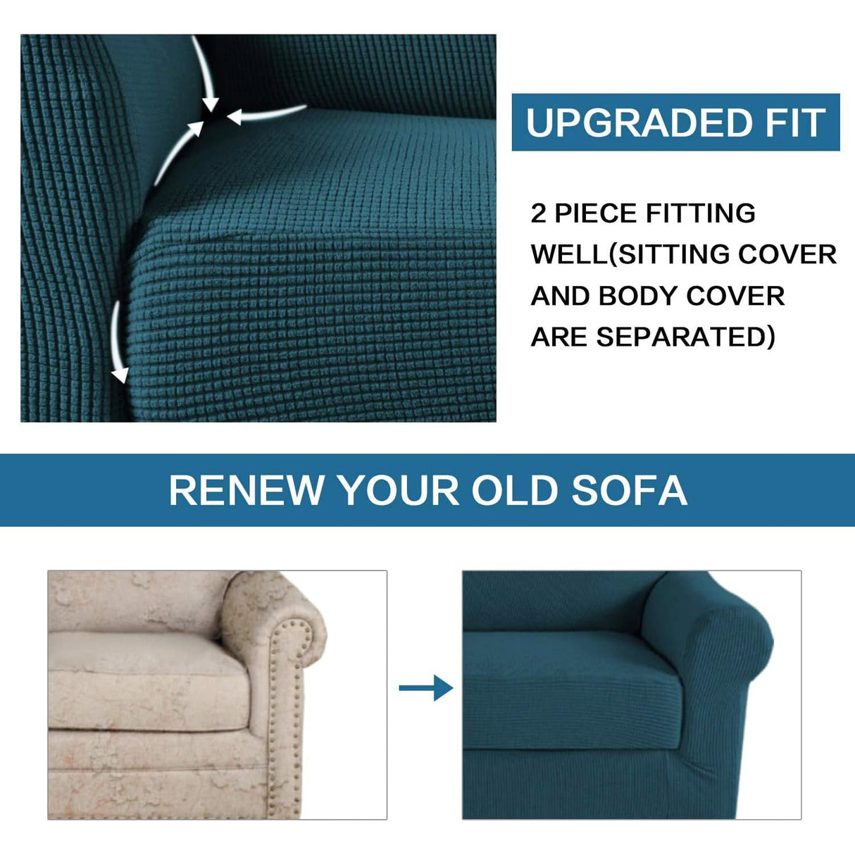 PrimeBeau 2-Pieces Armchair Slipcovers with Arms Sofa Slipcover for Chair Fit Chair Width Up to 47 Inch, Anti-Slip Rich Stretch Knitted Jacquard Fabric Small Checks