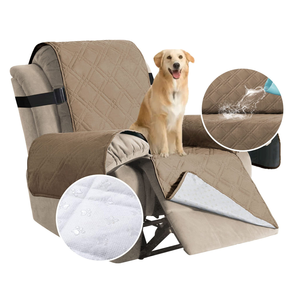 H.VERSAILTEX Recliner Cover Waterproof Recliner Chair Cover Non-Slip Fabric Dog Chair Cover for Living Room Washable Furniture Protector for Pets Kids Children Dog Cat (Recliner, Taupe)
