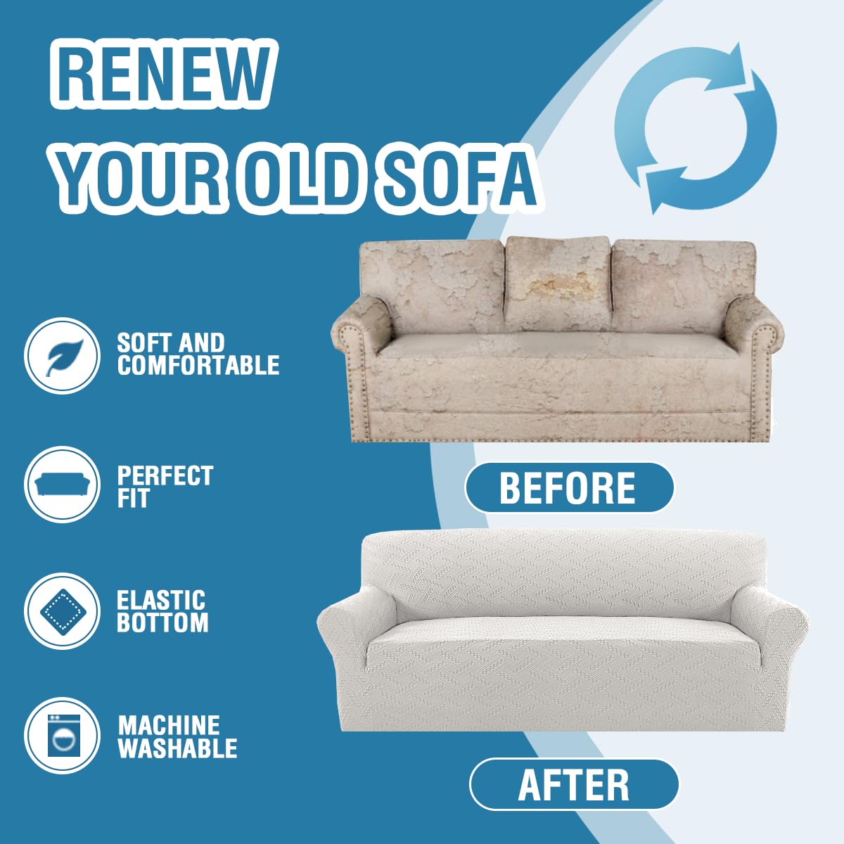 H.VERSAILTEX 2024 Newest Jacquard Couch Covers for 3 Cushion Couch 1 Piece Stretch Sofa Covers Furniture Protector Anti-Slip Soft Thickened Dogs Slipcovers Washable Wind Bell Pattern(Sofa, Pale Oak)