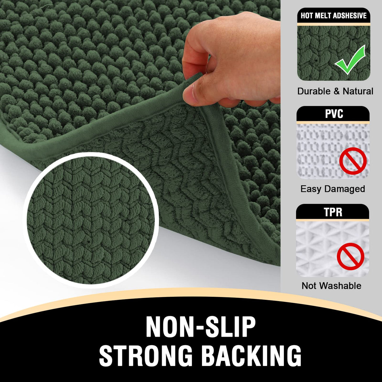 PrimeBeau 3-Piece Aqua Foam Bathroom Rugs Set | Non-Slip, Extra Absorbent Bath Mats for Tub & Shower | Soft Chenille, Vibrant Decor & Easy Care | 17''x24''+20''x32''+20''x24'' U-Shaped