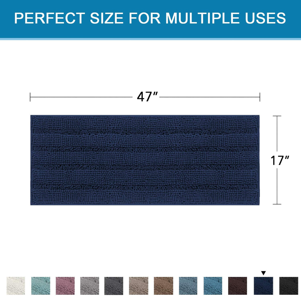 PrimeBeau Luxury Chenille Striped Bath Mats Set | Ultra Thick & Absorbent Non Slip Rugs 47“ x 17"