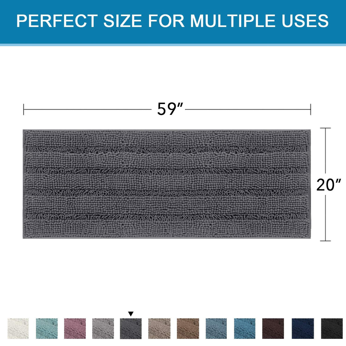 PrimeBeau Luxury Chenille Striped Bath Mats Set | Ultra Thick & Absorbent Non Slip Rugs 59“ x 20"