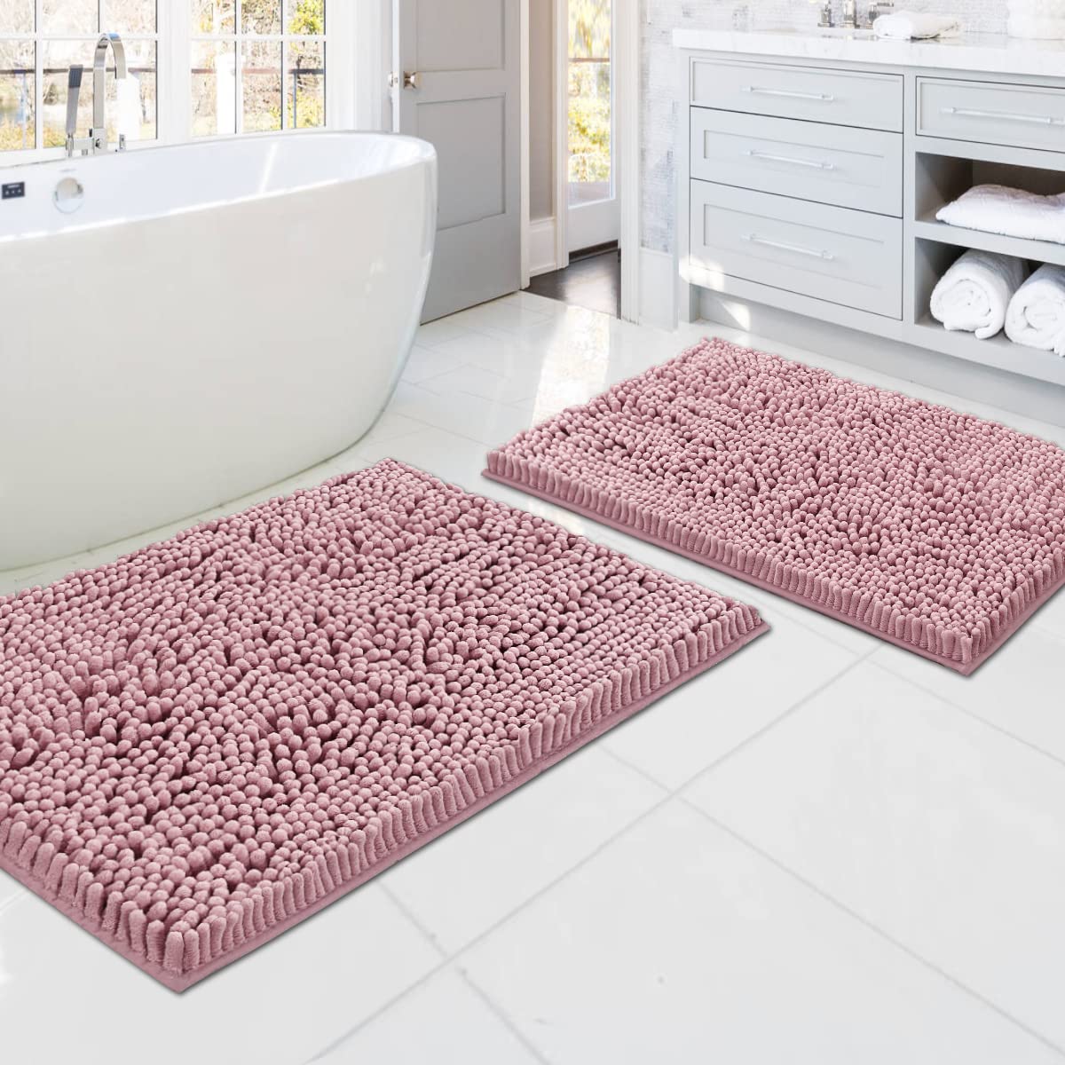 PrimeBeau Luxury Chenille U Shaped Bathroom Rug Sets -Absorbent,Washable,Dry Fast Area Carpet Mats 2 Pieces