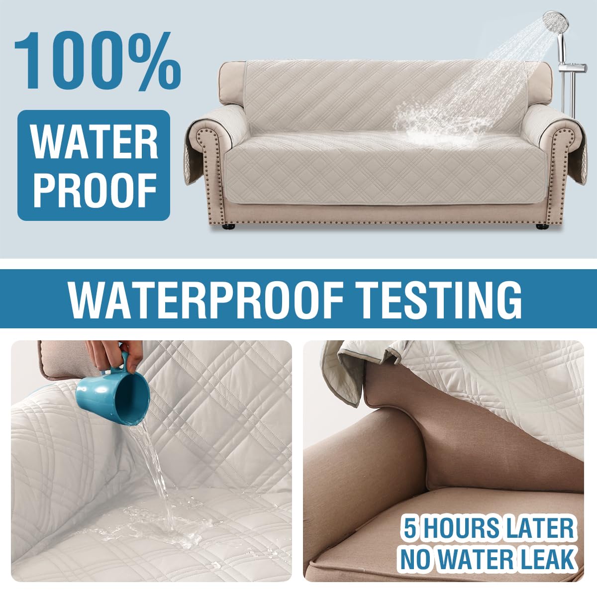 PrimeBeau 100% Waterproof Sofa Covers Washable,Thick Soft Couch Cover for Dogs with Elastic Straps (Sofa & Oversize Sofa, Diamond Shape)