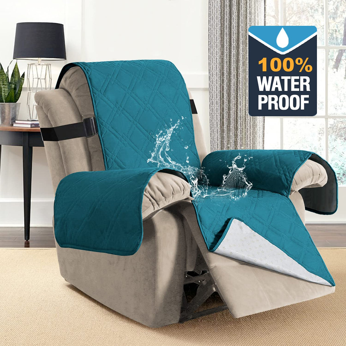 H.VERSAILTEX 100% Waterproof Recliner Chair Covers Large Recliner Cover Non-Slip Dog Chair Cover with Elastic Straps Washable Furniture Protector for Pets, Dogs (Oversized Recliner, Dark Teal)