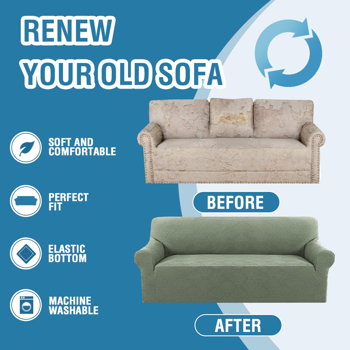 PrimeBeau Damask Pattern Jacquard Couch Covers for Anti-Slip - Set of 5