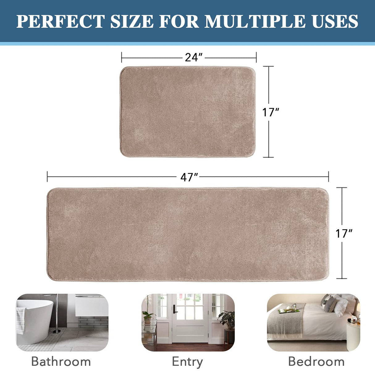 PrimeBeau Luxurious Memory Foam Bath Mat, Flannel Velvety Bath Mat Luxury Extra Soft and Absorbent Non Slip Rugs(Set of 2)