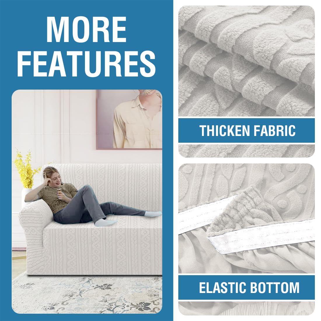 PrimeBeau Spiral Jacquard Couch Covers for 3 Cushion Couch - Set of 5 | Anti-Slip Furniture Protector