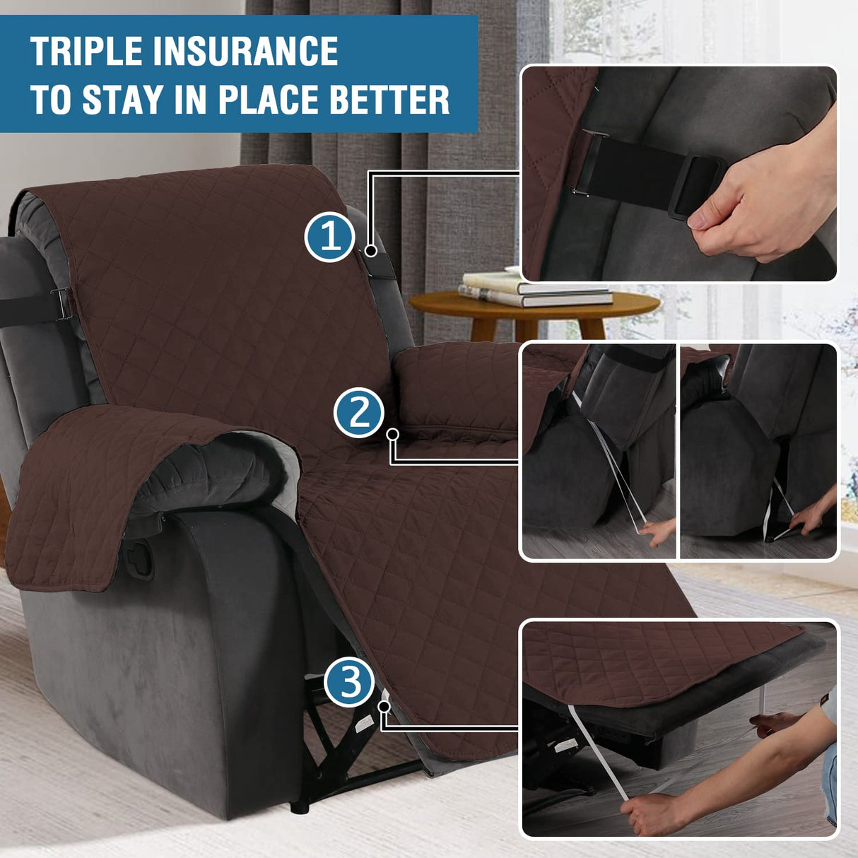 PrimeBeau Reversible Quilted Recliner & Oversize Recliner Covers - Stylish Furniture Protection & Decor Enhancement