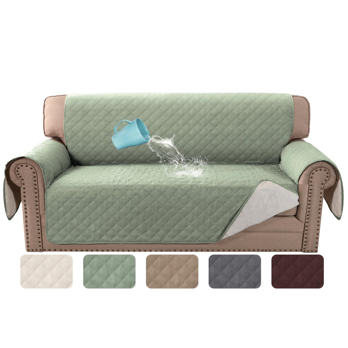 PrimeBeau 100% Waterproof Loveseat Slipcover Furniture Protector for Pets Kids with Non-Skid Backing, Unique Decor and Easy Care
