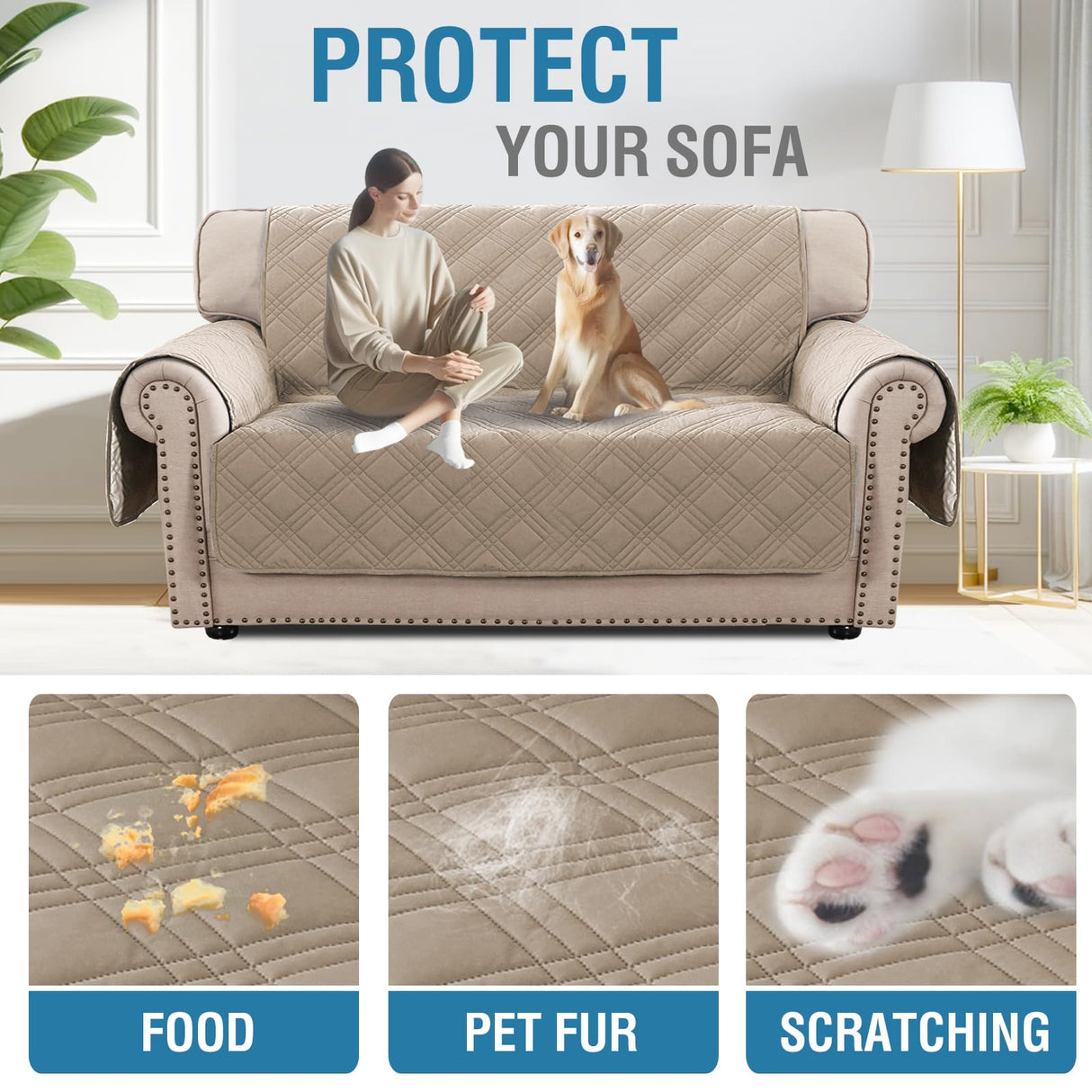 PrimeBeau 100% Waterproof Loveseat Covers Washable,Thick Soft Couch Cover for Dogs with Elastic Straps (Loveseat, Diamond Shape)