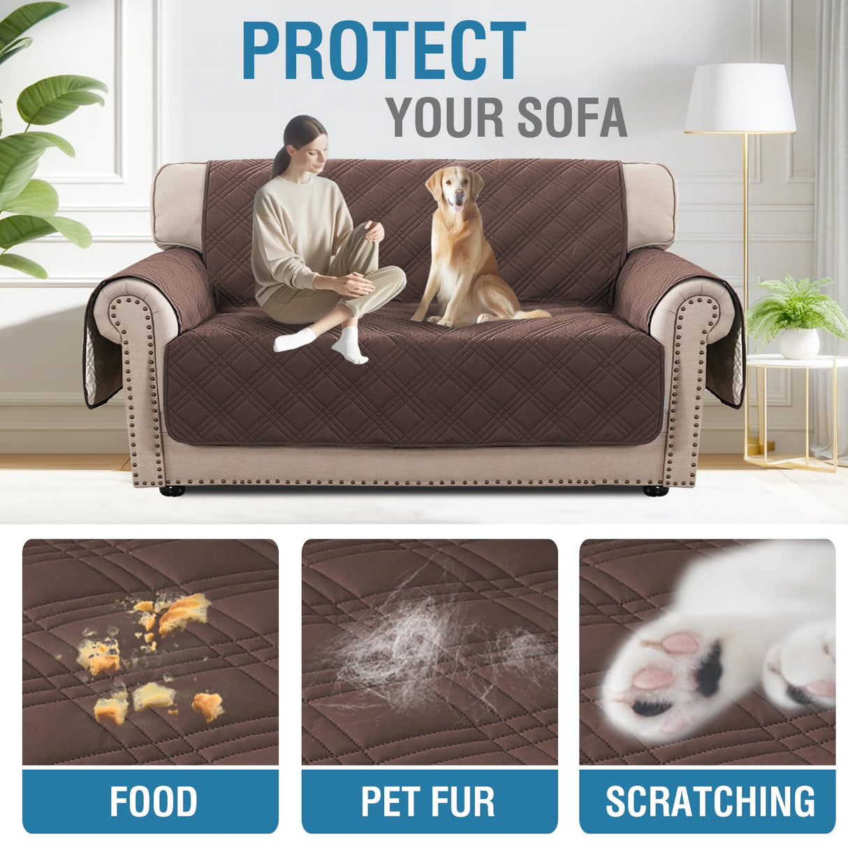 PrimeBeau 100% Waterproof Loveseat Covers Washable,Thick Soft Couch Cover for Dogs with Elastic Straps (Loveseat, Diamond Shape)