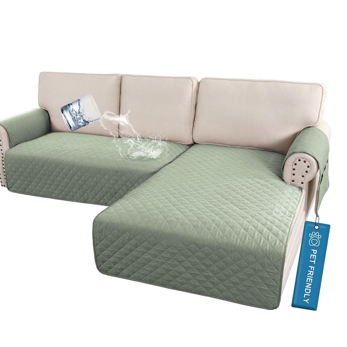 PrimeBeau 2 Piece L Shaped Couch Covers for Sectional Loveseat Couch Cover with Chaise Lounge 100% Waterproof Furniture Covers for Pets