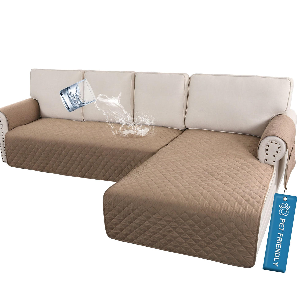 PrimeBeau 2 Piece L Shaped Couch Covers for Sectional Sofa Couch Cover with Chaise Lounge 100% Waterproof Furniture Covers for Pets