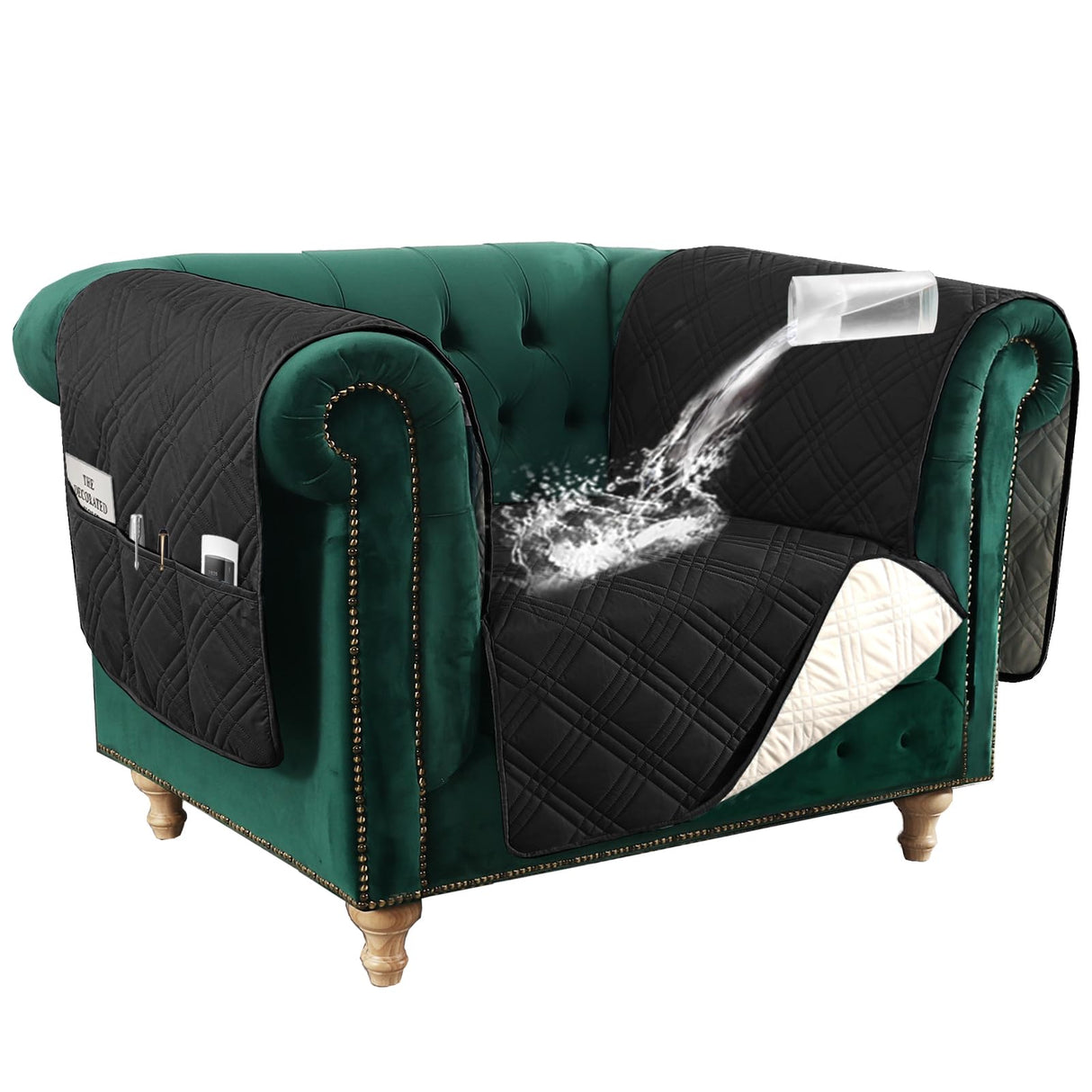 PrimeBeau 100% Waterproof Oversized Armchair Couch Covers Traditional Chesterfield Sofa Covers with Extra Long Armrest Cover Waterproof and Washable Thick Couch Cover for Dogs (1 Piece)