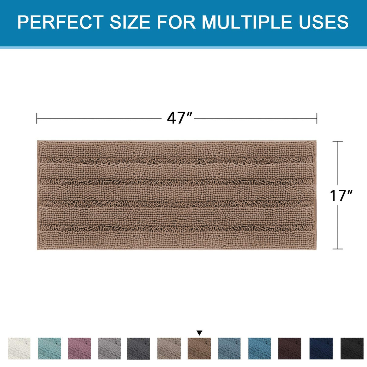 PrimeBeau Luxury Chenille Striped Bath Mats Set | Ultra Thick & Absorbent Non Slip Rugs 47“ x 17"