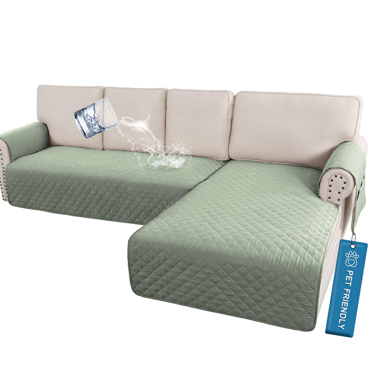 PrimeBeau 2 Piece L Shaped Couch Covers for Sectional Sofa Couch Cover with Chaise Lounge 100% Waterproof Furniture Covers for Pets