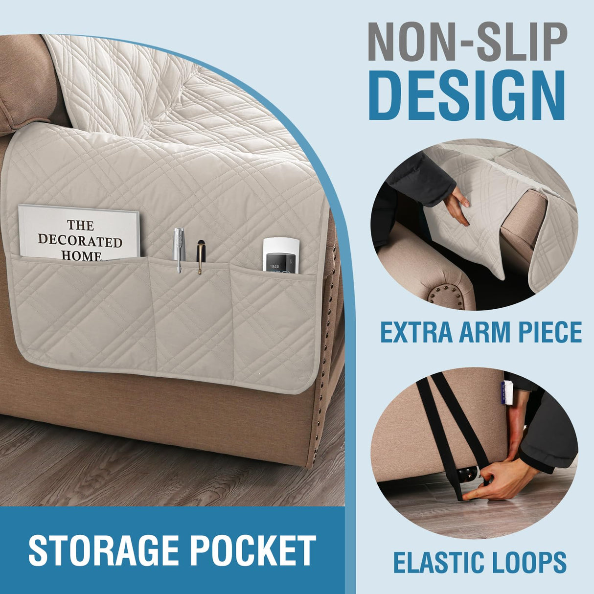 PrimeBeau 100% Waterproof Armchair Covers Washable,Thick Soft Couch Cover for Dogs with Elastic Straps (Armchair, Diamond Shape)