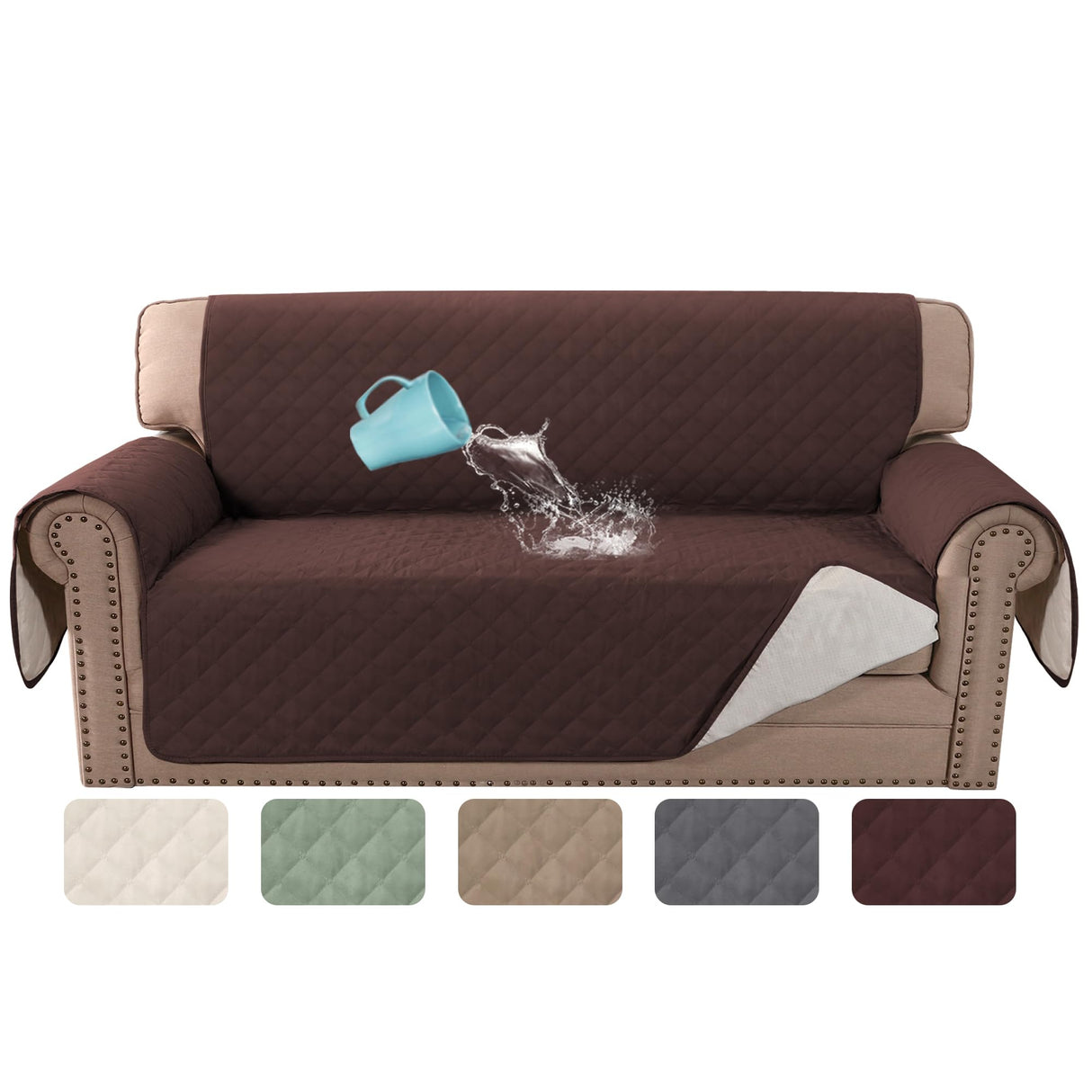 PrimeBeau 100% Waterproof Loveseat Slipcover Furniture Protector for Pets Kids with Non-Skid Backing, Unique Decor and Easy Care