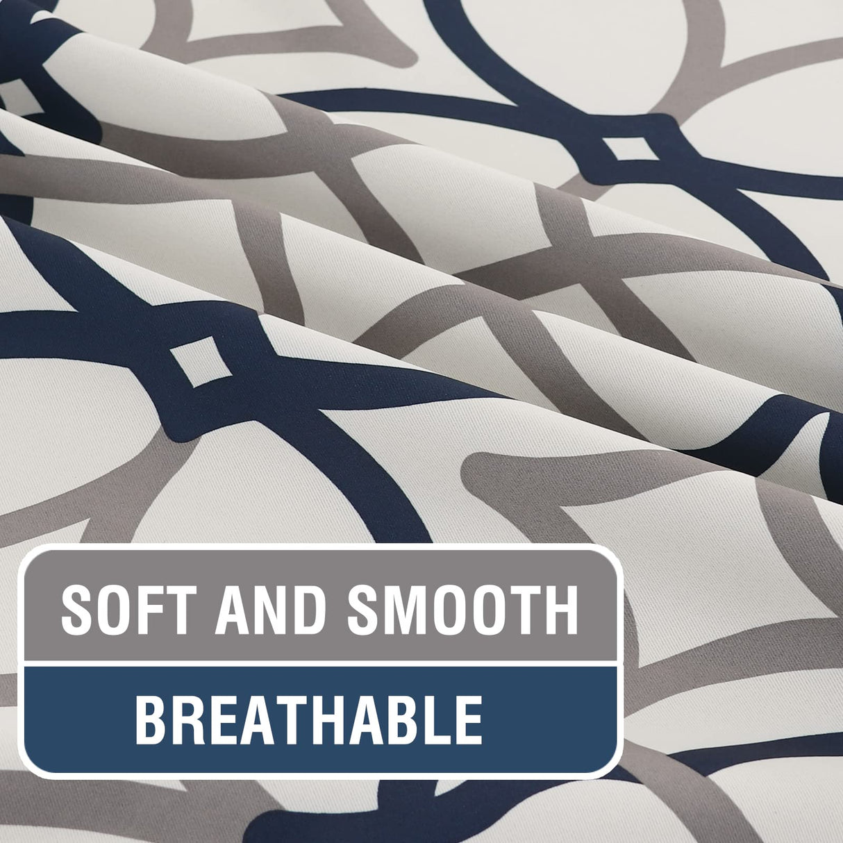 H.VERSAILTEX Blackout Curtains Printed Design 96 Inch Length 2 Panels Set Thermal Insulated Curtains for Bedroom Living Room Geometric Modern Grommet Window Drapes - Grey and Navy