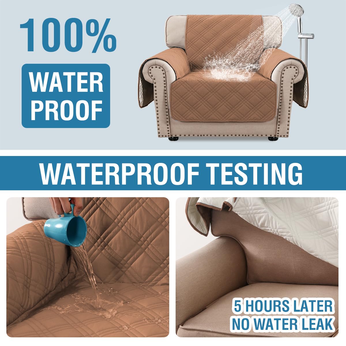 PrimeBeau 100% Waterproof Armchair Covers Washable,Thick Soft Couch Cover for Dogs with Elastic Straps (Armchair, Diamond Shape)