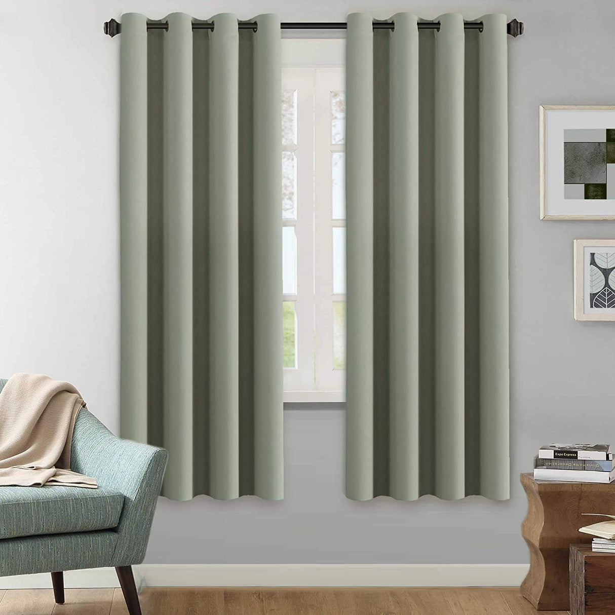 PrimeBeau Blackout Grommet Solid Color Curtain Set of 2 Panels, W52" Short