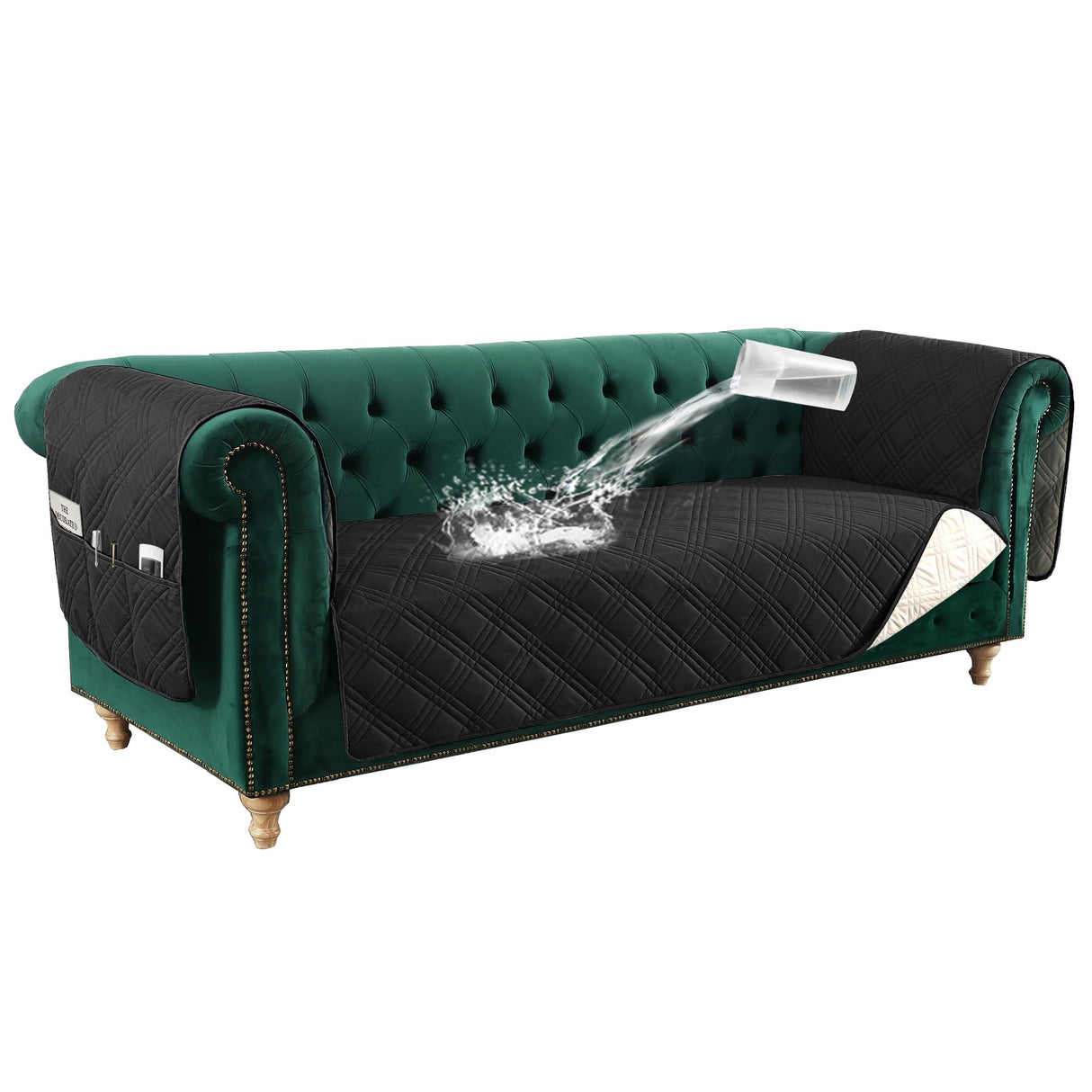 PrimeBeau 100% Waterproof Sofa & Oversize Sofa Covers Traditional Chesterfield Sofa Covers with Extra Long Armrest Cover Waterproof and Washable Thick Couch Cover for Dogs (1 Piece)