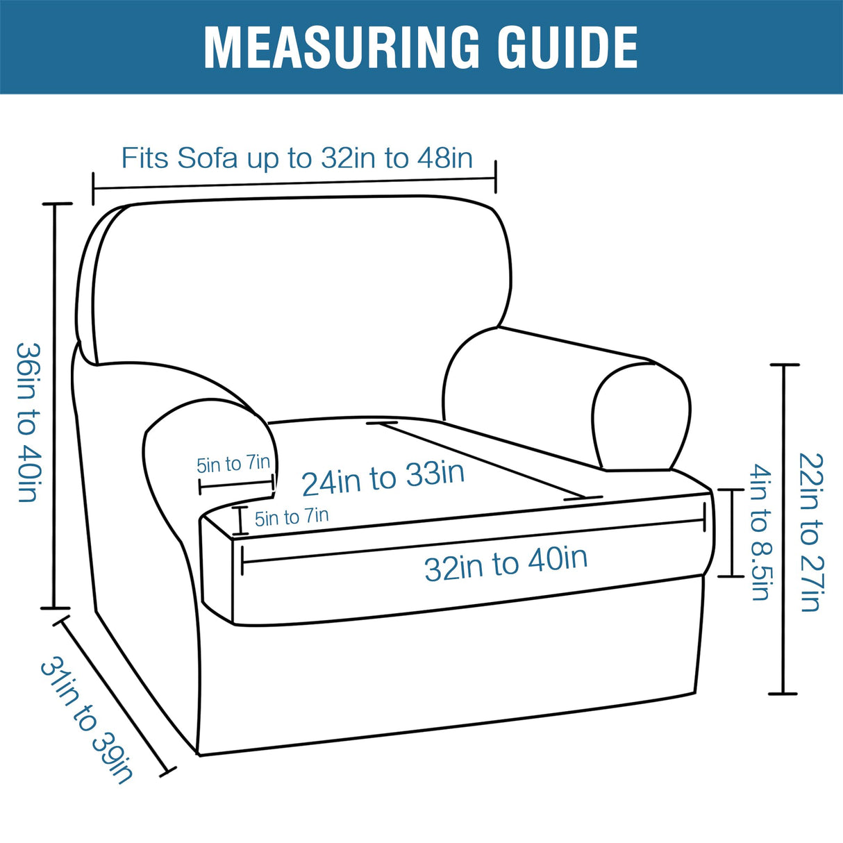 PrimeBeau 2 Piece Armchair Slipcovers Thick Velvet Couch Cover Furniture Protector Stretch Sofa Covers for 1 Cushion Couch with 1 Individual T Cushion Covers Washable